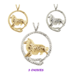 Rough Collie in Leash Pendant Charm Necklace in 14K Gold or Sterling Silver