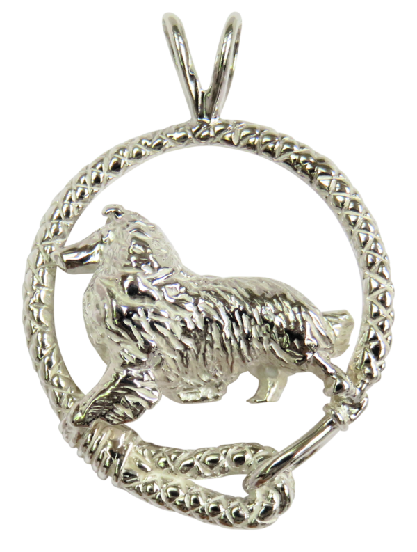 Rough Collie in Leash Pendant Charm Necklace in 14K Gold or Sterling Silver
