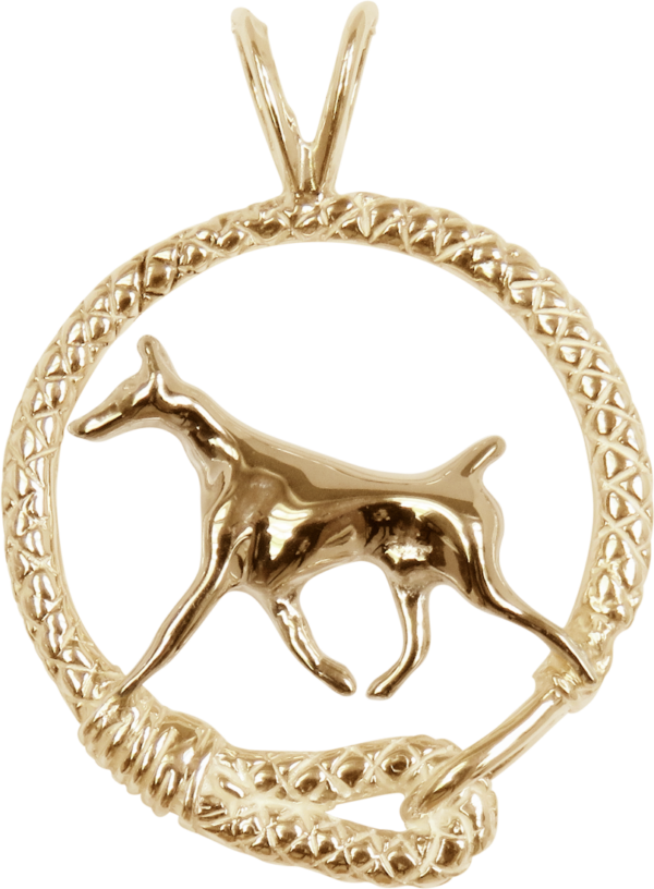 Doberman Pinscher in Leash Pendant Charm Necklace in 14K Gold or Sterling Silver