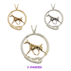 Doberman Pinscher in Leash Pendant Charm Necklace in 14K Gold or Sterling Silver