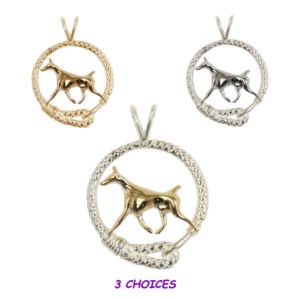 Doberman Pinscher in Leash Pendant Charm Necklace in 14K Gold or Sterling Silver