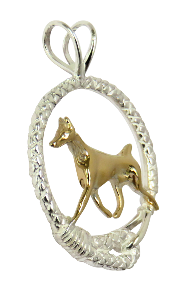 Doberman Pinscher in Leash Pendant Charm Necklace in 14K Gold or Sterling Silver