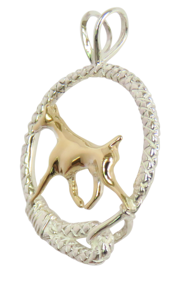 Doberman Pinscher in Leash Pendant Charm Necklace in 14K Gold or Sterling Silver