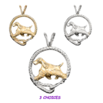 English Cocker Spaniel in Leash Pendant Charm Necklace in 14K Gold or Sterling Silver