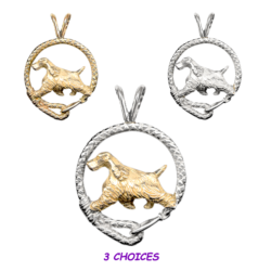 English Cocker Spaniel in Leash Pendant Charm Necklace in 14K Gold or Sterling Silver