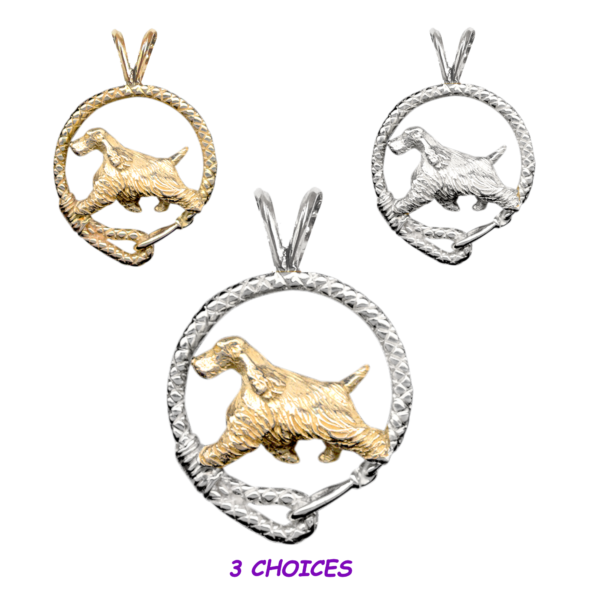 English Cocker Spaniel in Leash Pendant Charm Necklace in 14K Gold or Sterling Silver