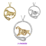 English Setter in Leash Pendant Charm Necklace in 14K Gold or Sterling Silver