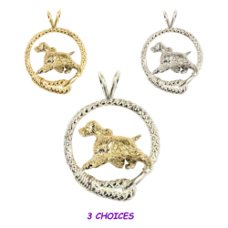 English Springer Spaniel in Leash Pendant Charm Necklace in 14K Gold or Sterling Silver