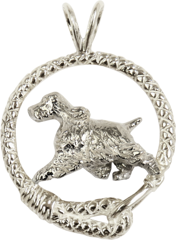English Springer Spaniel in Leash Pendant Charm Necklace in 14K Gold or Sterling Silver