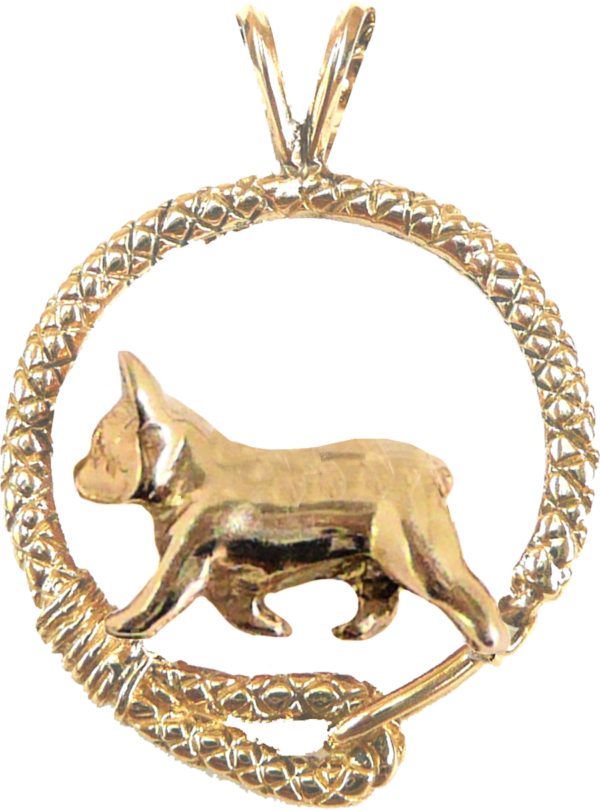 French Bulldog - Frenchie - in Leash Pendant Charm Necklace in 14K Gold or Sterling Silver