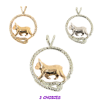 French Bulldog - Frenchie - in Leash Pendant Charm Necklace in 14K Gold or Sterling Silver