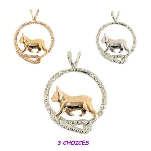 French Bulldog - Frenchie - in Leash Pendant Charm Necklace in 14K Gold or Sterling Silver