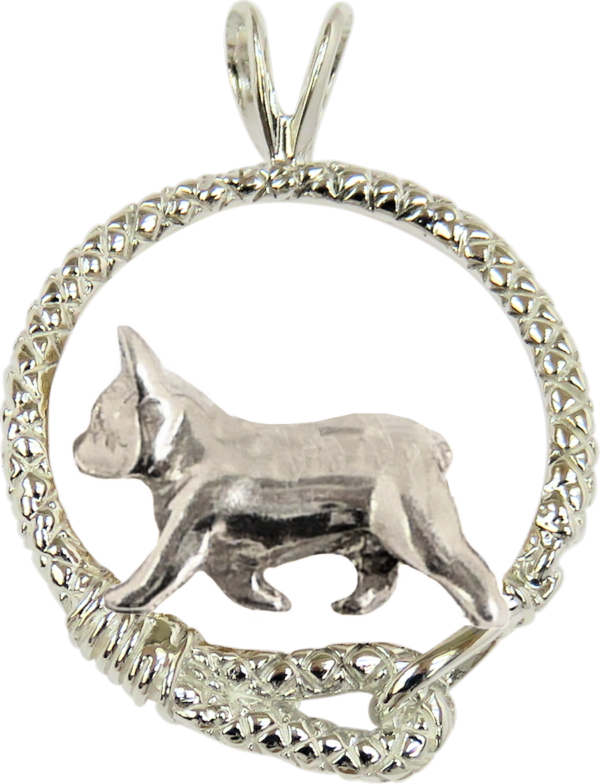 French Bulldog - Frenchie - in Leash Pendant Charm Necklace in 14K Gold or Sterling Silver