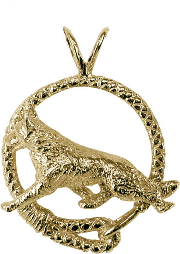 German Shepherd in Leash Pendant Charm Necklace in 14K Gold or Sterling Silver