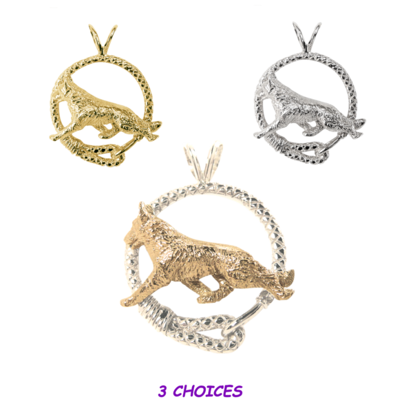 German Shepherd in Leash Pendant Charm Necklace in 14K Gold or Sterling Silver