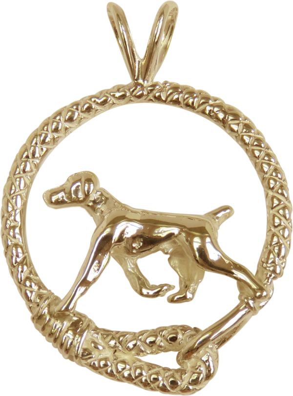 German Shorthaired Pointer in Leash Pendant Charm Necklace in 14K Gold or Sterling Silver