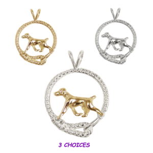 German Shorthaired Pointer in Leash Pendant Charm Necklace in 14K Gold or Sterling Silver