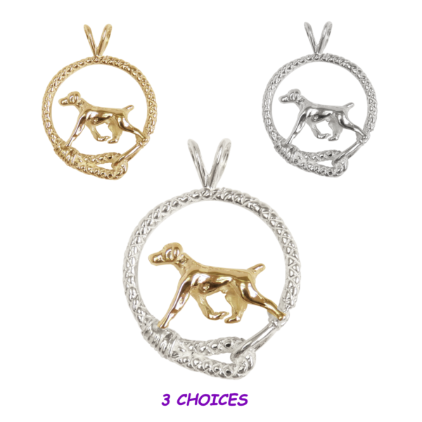 German Shorthaired Pointer in Leash Pendant Charm Necklace in 14K Gold or Sterling Silver