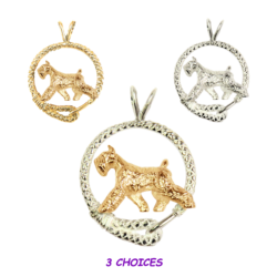 Giant Schnauzer in Leash Pendant Charm Necklace in 14K Gold or Sterling Silver
