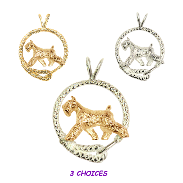 Giant Schnauzer in Leash Pendant Charm Necklace in 14K Gold or Sterling Silver