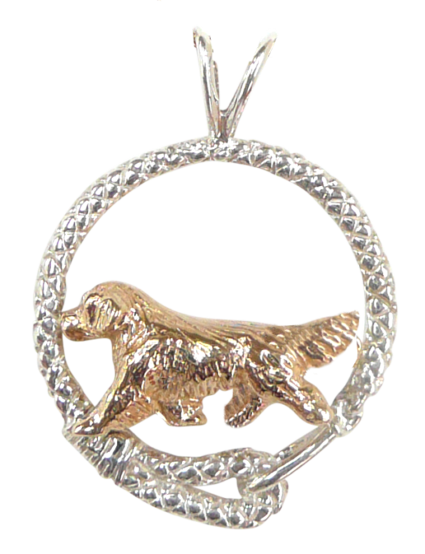 Golden Retriever in Leash Pendant Charm Necklace in 14K Gold or Sterling Silver