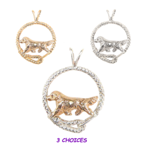 Golden Retriever in Leash Pendant Charm Necklace in 14K Gold or Sterling Silver