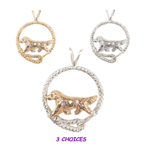 Golden Retriever in Leash Pendant Charm Necklace in 14K Gold or Sterling Silver