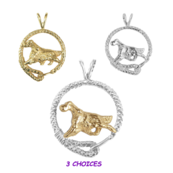 Gordon Setter in Leash Pendant Charm Necklace in 14K Gold or Sterling Silver
