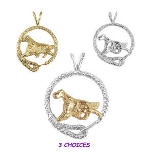 Gordon Setter in Leash Pendant Charm Necklace in 14K Gold or Sterling Silver
