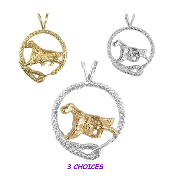 Gordon Setter in Leash Pendant Charm Necklace in 14K Gold or Sterling Silver
