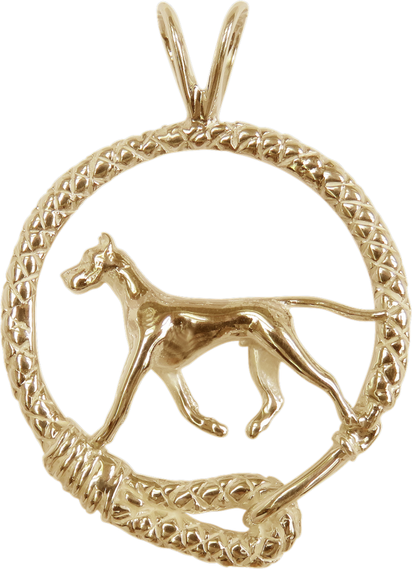 Great Dane in Leash Pendant Charm Necklace in 14K Gold or Sterling Silver