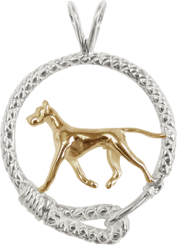 Great Dane in Leash Pendant Charm Necklace in 14K Gold or Sterling Silver