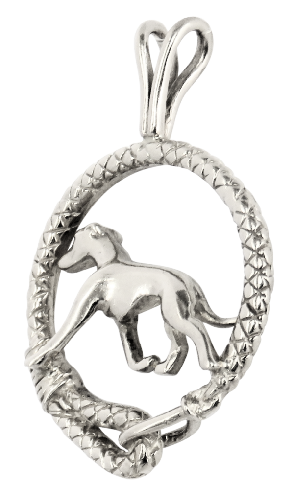 Greyhound in Leash Pendant Charm Necklace in 14K Gold or Sterling Silver