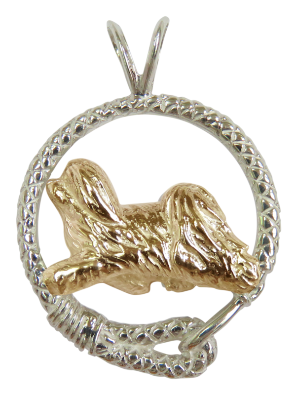 Havanese in Leash Pendant Charm Necklace in 14K Gold or Sterling Silver