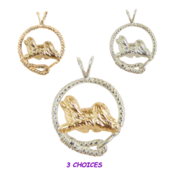 Havanese in Leash Pendant Charm Necklace in 14K Gold or Sterling Silver