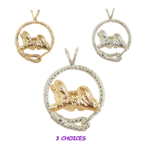 Havanese in Leash Pendant Charm Necklace in 14K Gold or Sterling Silver