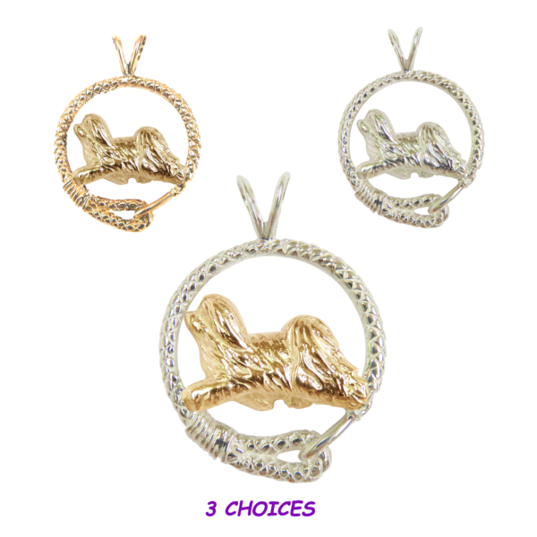 Havanese in Leash Pendant Charm Necklace in 14K Gold or Sterling Silver