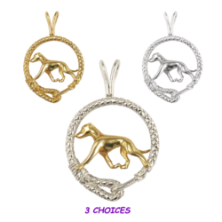 Whippet in Leash Pendant Charm Necklace in 14K Gold or Sterling Silver