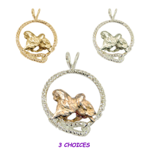 Japanese Chin in Leash Pendant Charm Necklace in 14K Gold or Sterling Silver