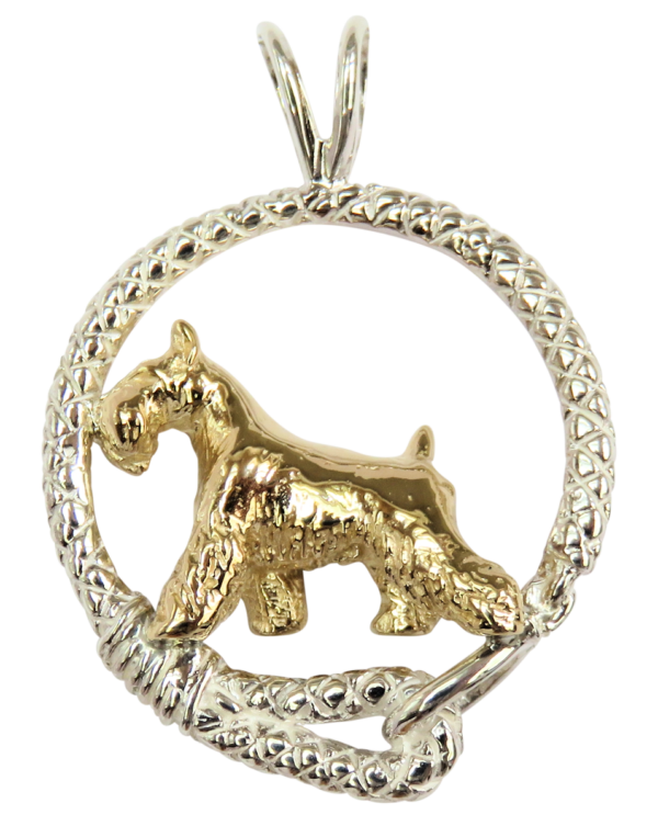 Miniature Schnauzer in Leash Pendant Charm Necklace in 14K Gold or Sterling Silver