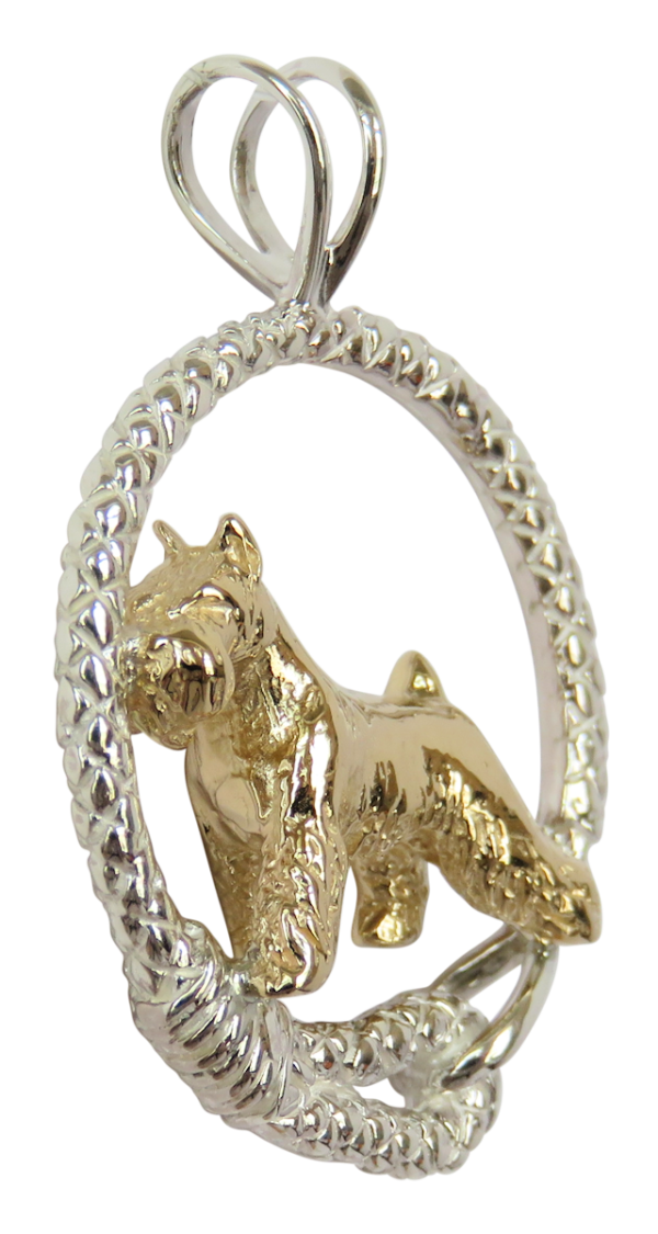 Miniature Schnauzer in Leash Pendant Charm Necklace in 14K Gold or Sterling Silver