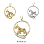 Miniature Schnauzer in Leash Pendant Charm Necklace in 14K Gold or Sterling Silver