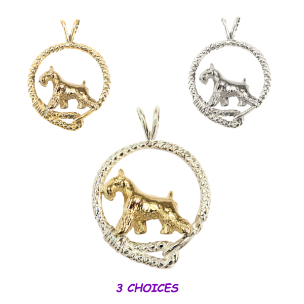 Miniature Schnauzer in Leash Pendant Charm Necklace in 14K Gold or Sterling Silver