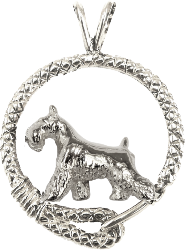 Miniature Schnauzer in Leash Pendant Charm Necklace in 14K Gold or Sterling Silver