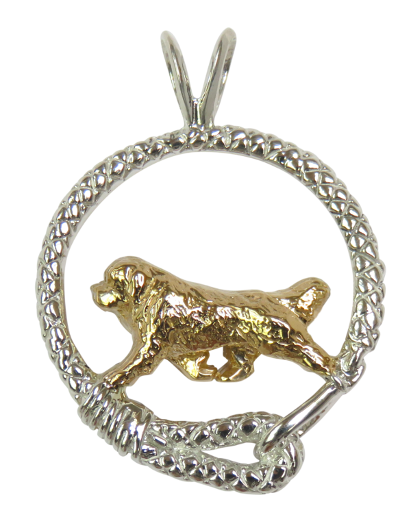Newfoundland in Leash Pendant Charm Necklace in 14K Gold or Sterling Silver