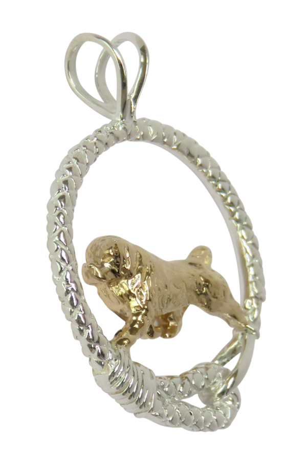 Newfoundland in Leash Pendant Charm Necklace in 14K Gold or Sterling Silver
