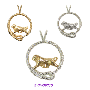 Newfoundland in Leash Pendant Charm Necklace in 14K Gold or Sterling Silver