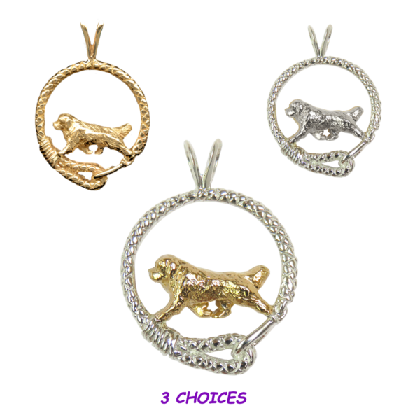 Newfoundland in Leash Pendant Charm Necklace in 14K Gold or Sterling Silver