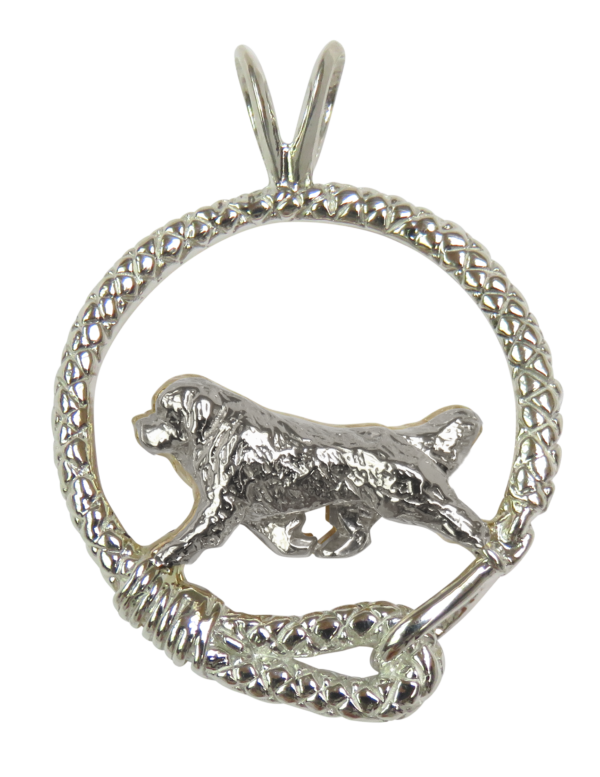Newfoundland in Leash Pendant Charm Necklace in 14K Gold or Sterling Silver