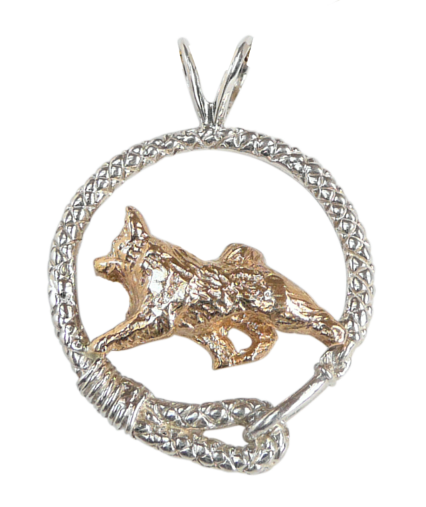 Norwegian Elkhound in Leash Pendant Charm Necklace in 14K Gold or Sterling Silver